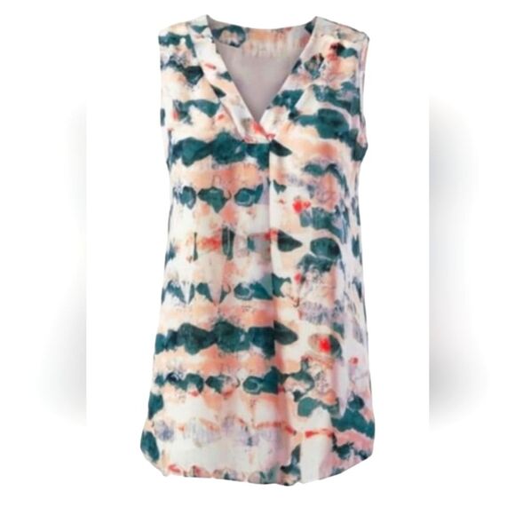 CAbi Gelato Top 5035 Blouse Sleeveless Chiffon Pastel Watercolor Flowy Pink M - Picture 2 of 15